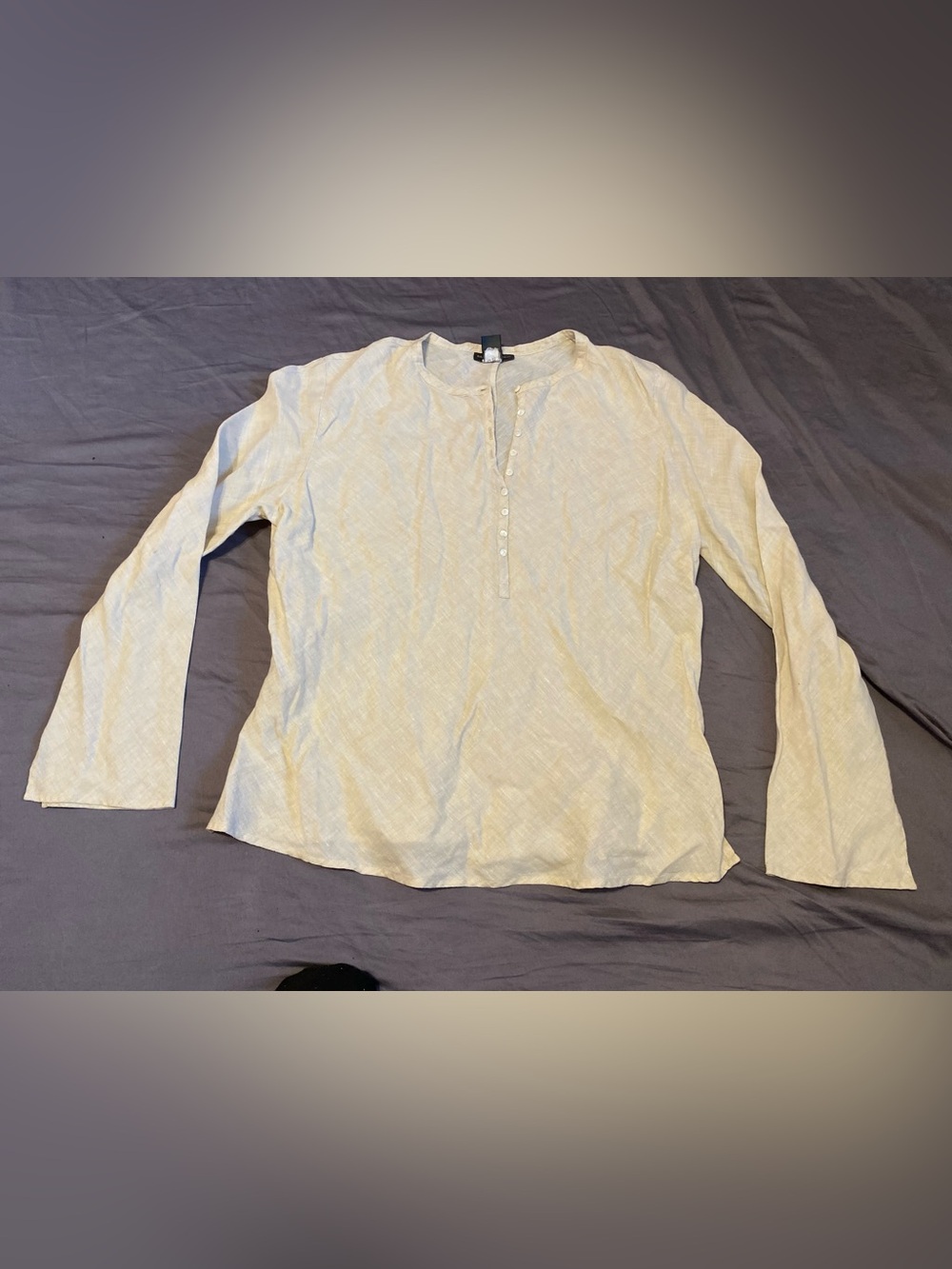 Banana Republic linen henly 1/2 button long sleeve beige white blouse, size XL
